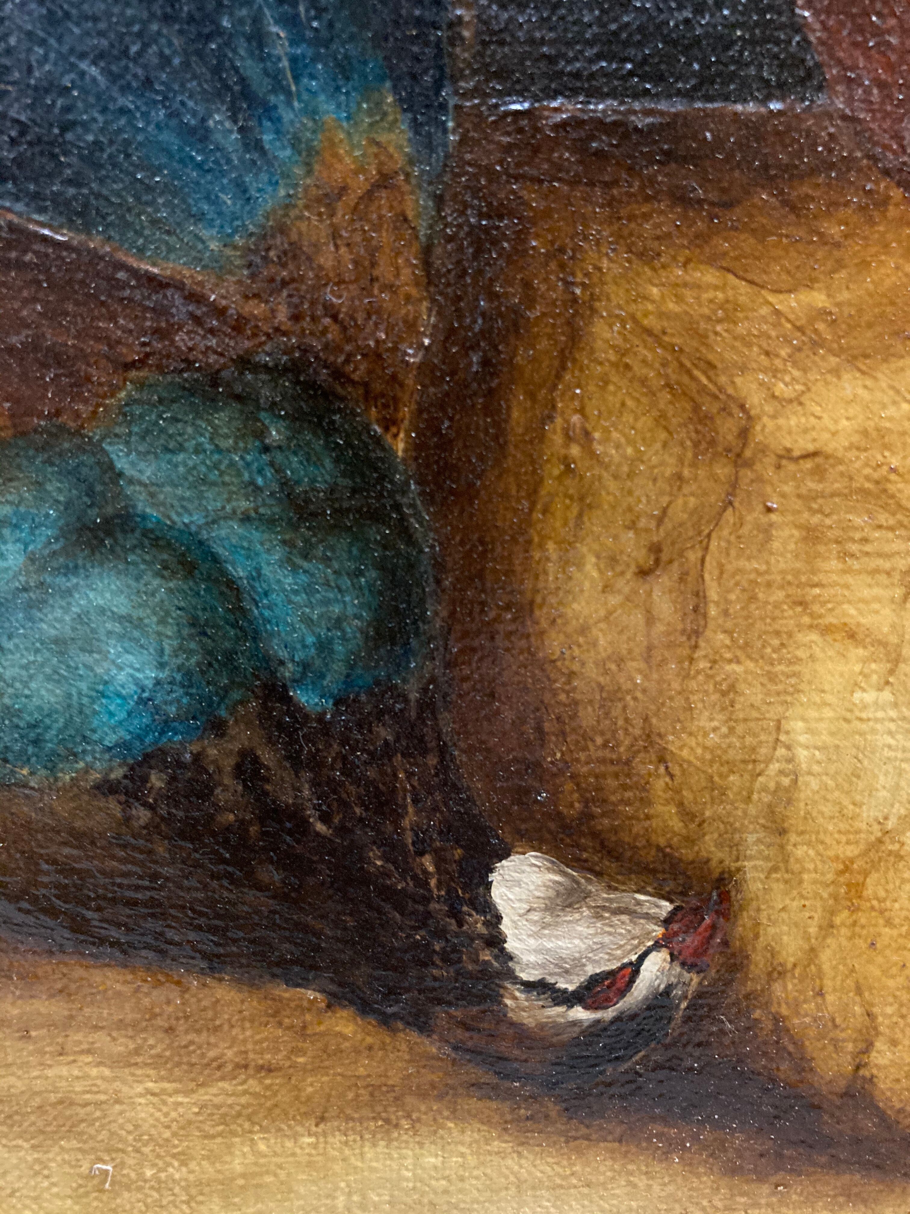 Framed paint with peaches, pears and pheasants