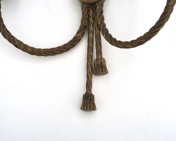 Applique murale dorée à deux bras décor nœud corde torsadée, années 50