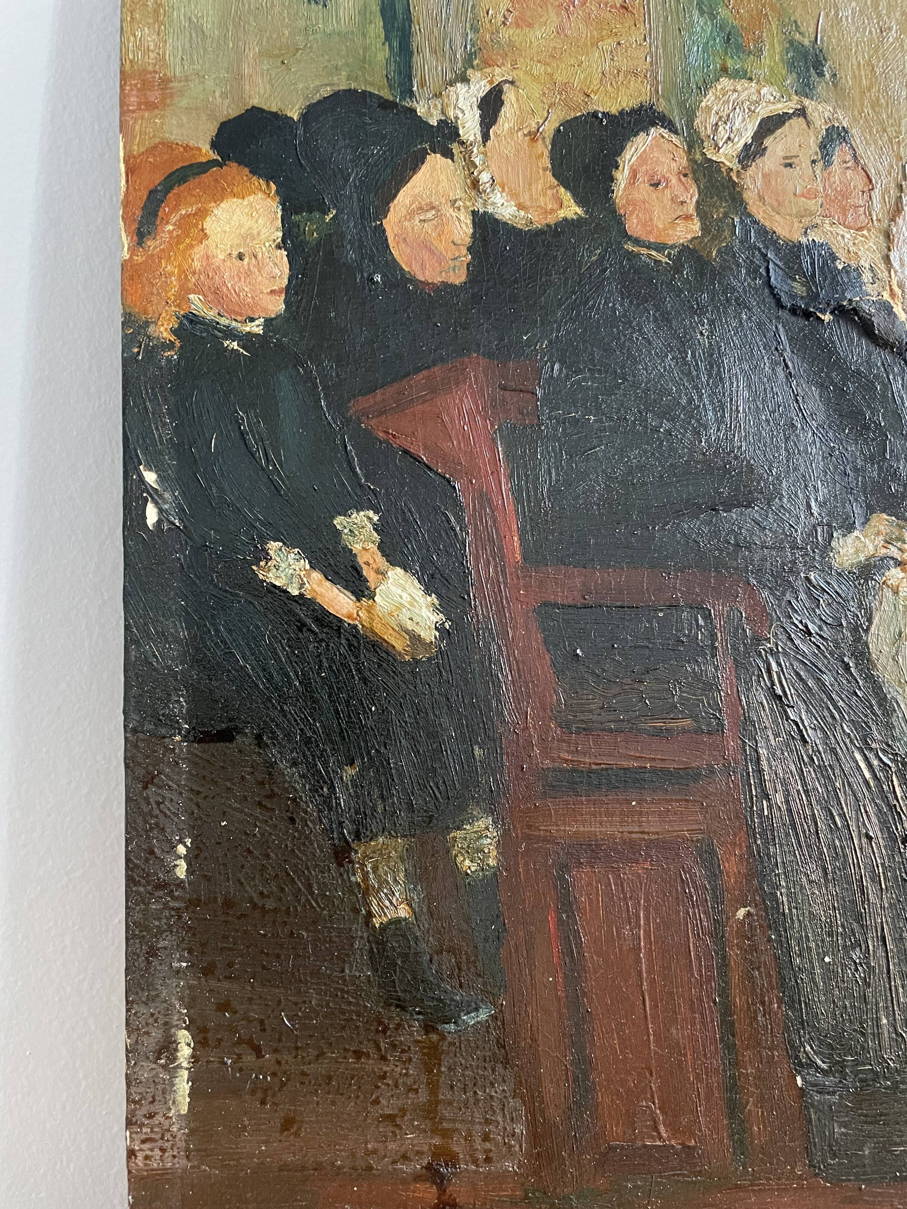 Old painting, church scene