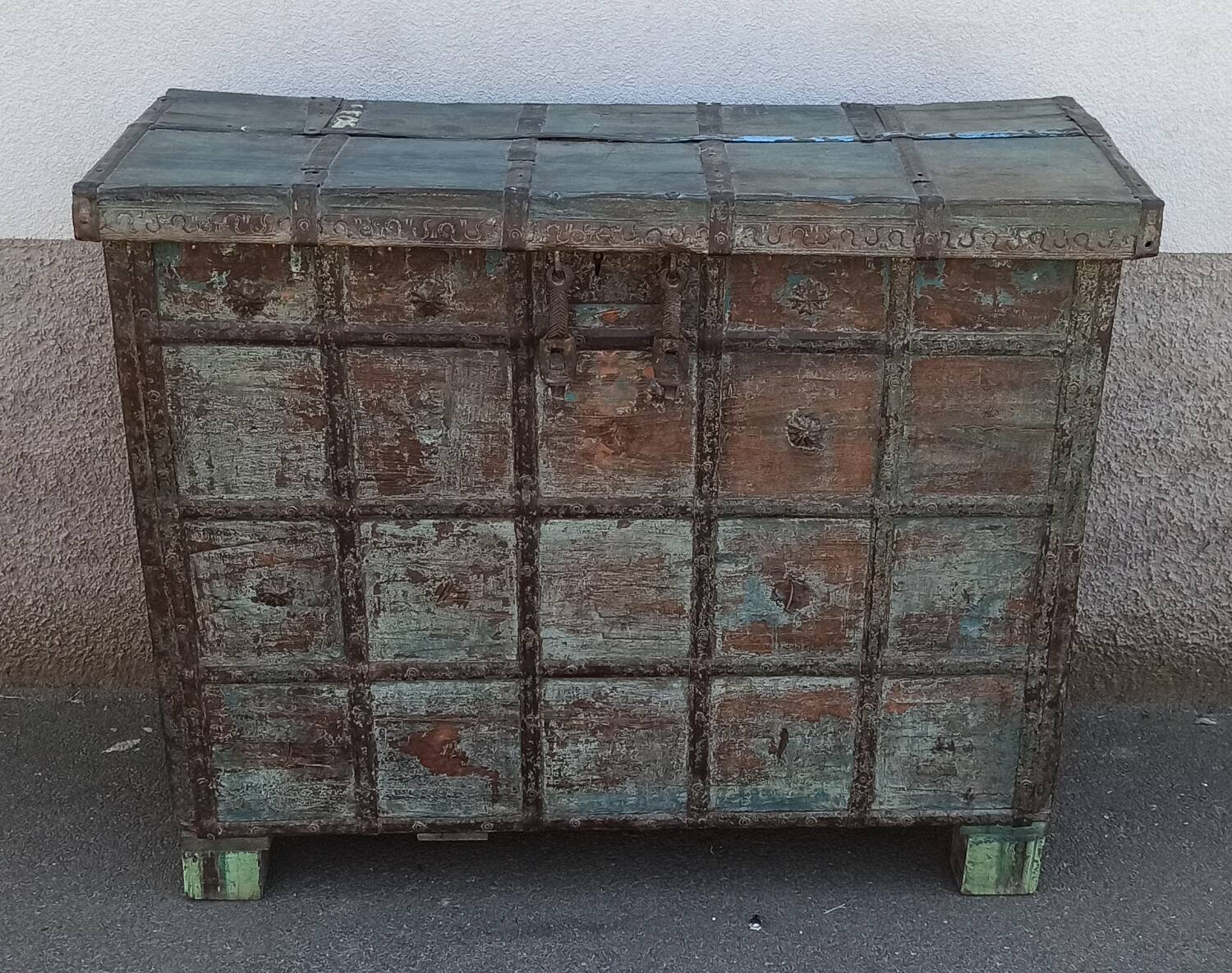 Old blue wooden chest