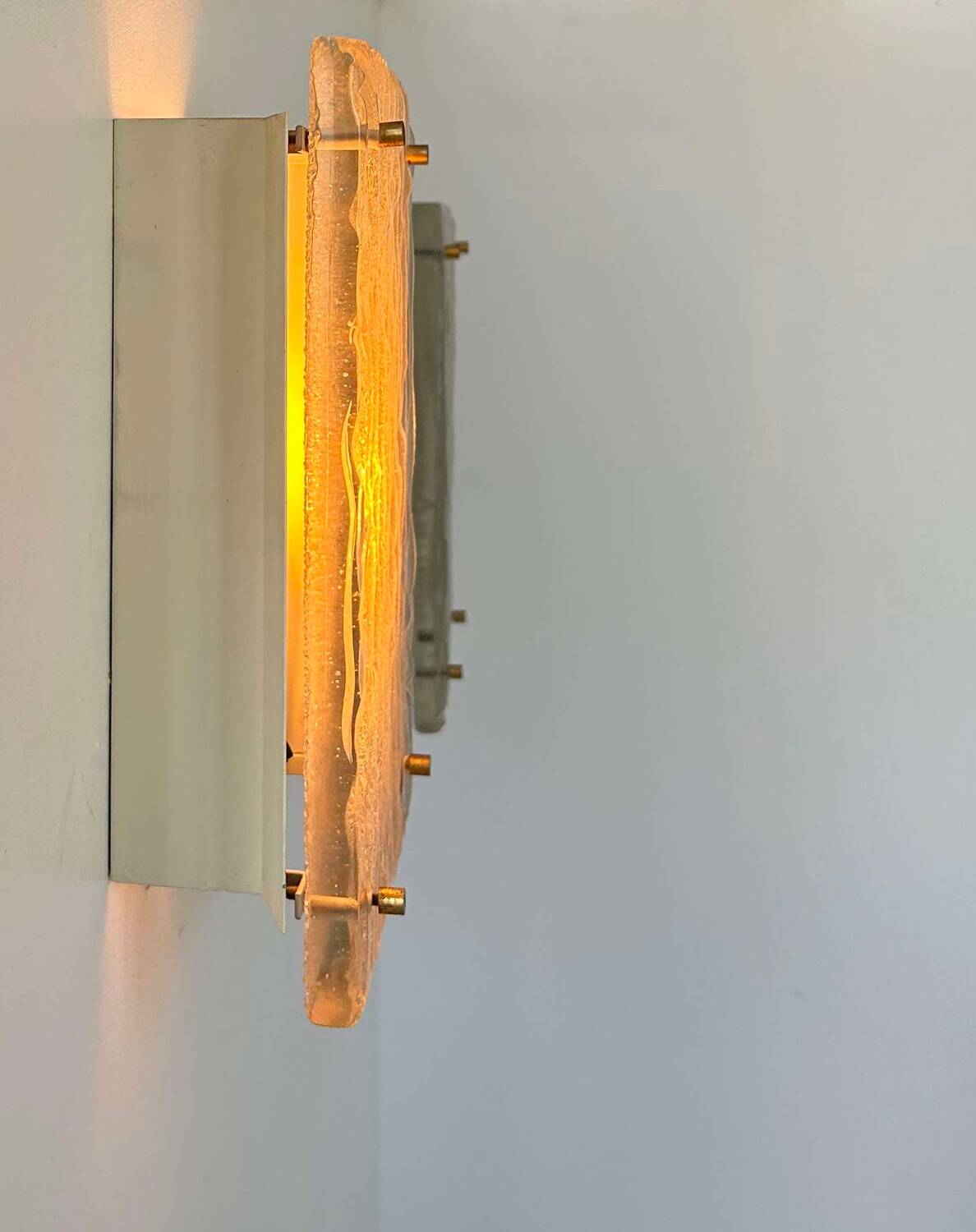 Pair of vintage sconces, molded frosted glass, Murano Italy 1970