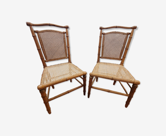 Paire de chaises enfants en bois bambou en merisier