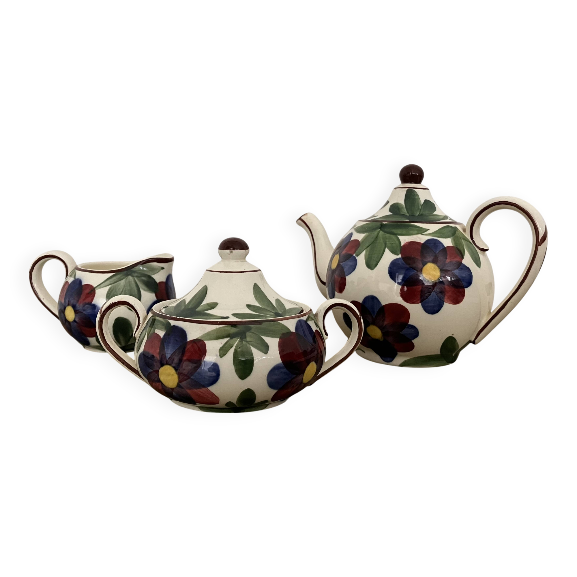 Schramberg teapot with sugar bowl and milk jug with hand-painted floral motif