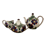 Théière Schramberg avec sucrier et pot à lait motif fleurs peint à la main