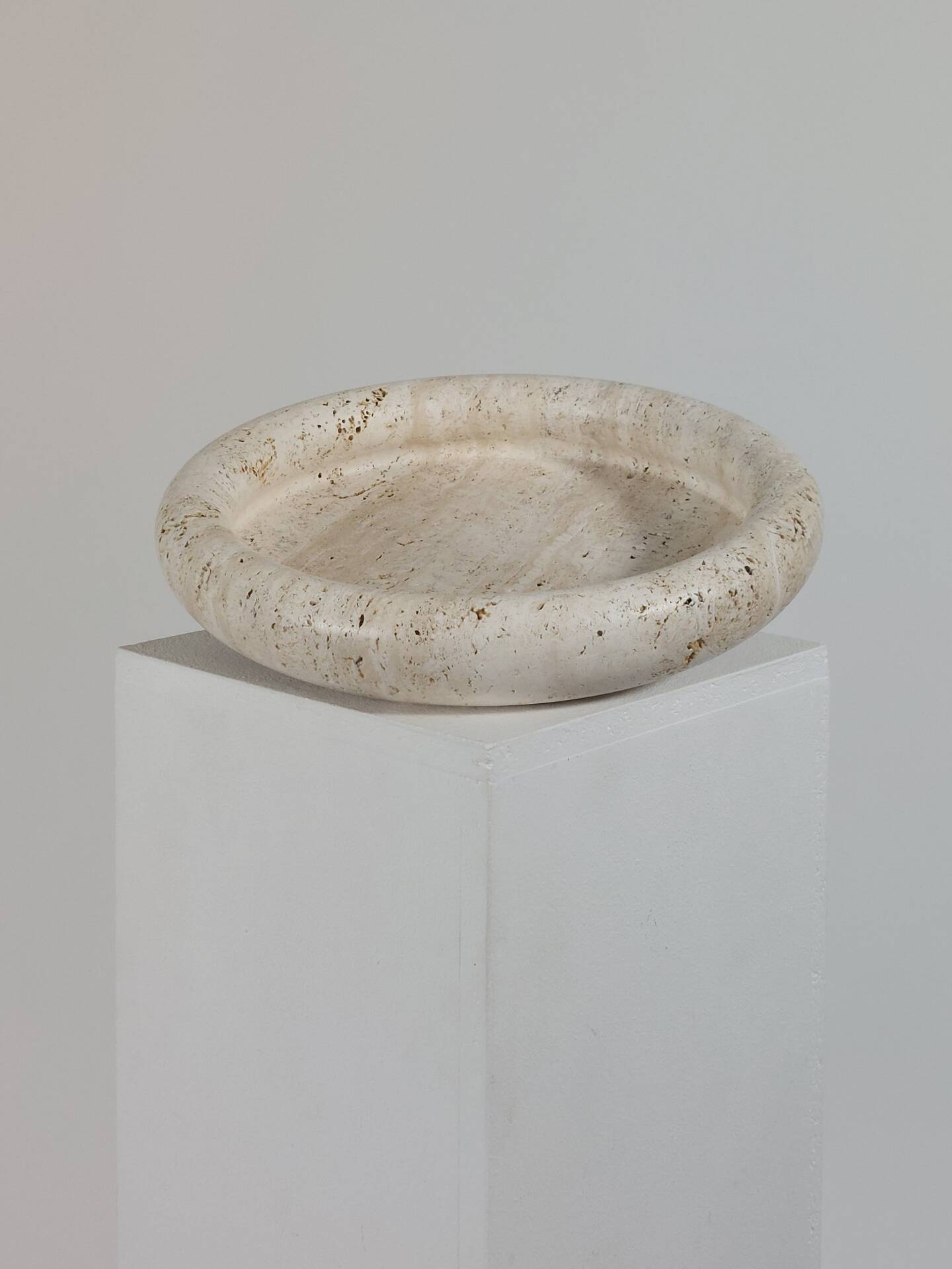 Vintage mid century handmade italian travertine stone bowl