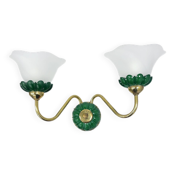 Applique double preciosa | tchécoslovaquie années 1980 | verre malachite | laiton