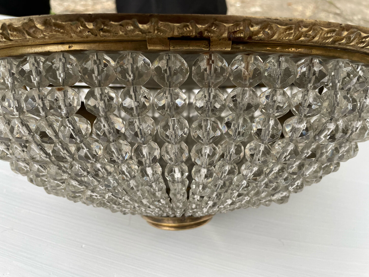 Old ceiling lamp crystal and bronze 1900