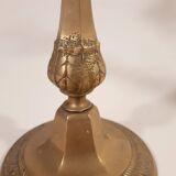 Old brass candlesticks 3 arms set of 2