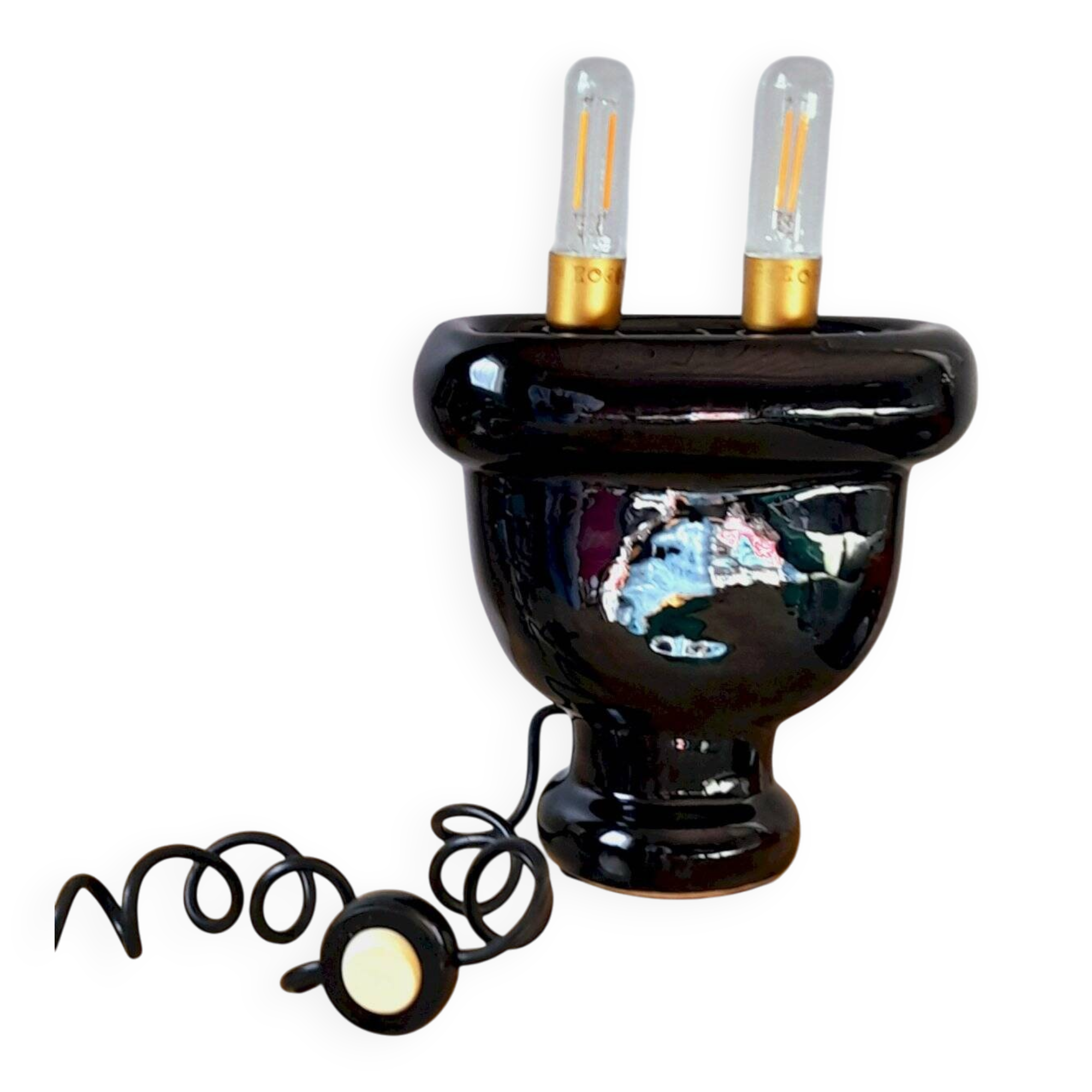 Lampe prise de courant en céramique 1980 vintage noir