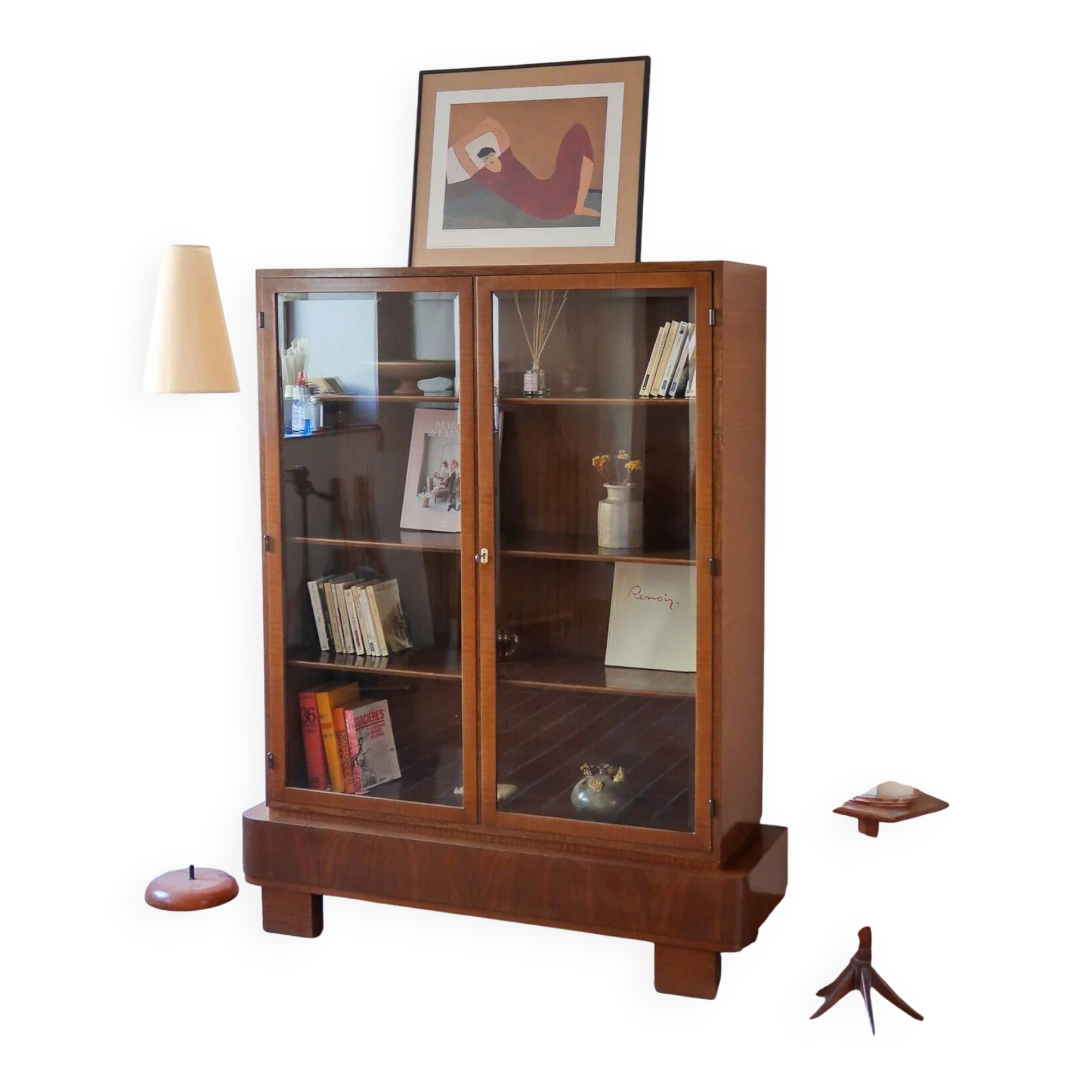 Glass library in walnut, Art Deco style, 1960s