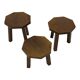 Tables d'appoint hexagonales brutalistes en chêne, années 1950, lot de 3