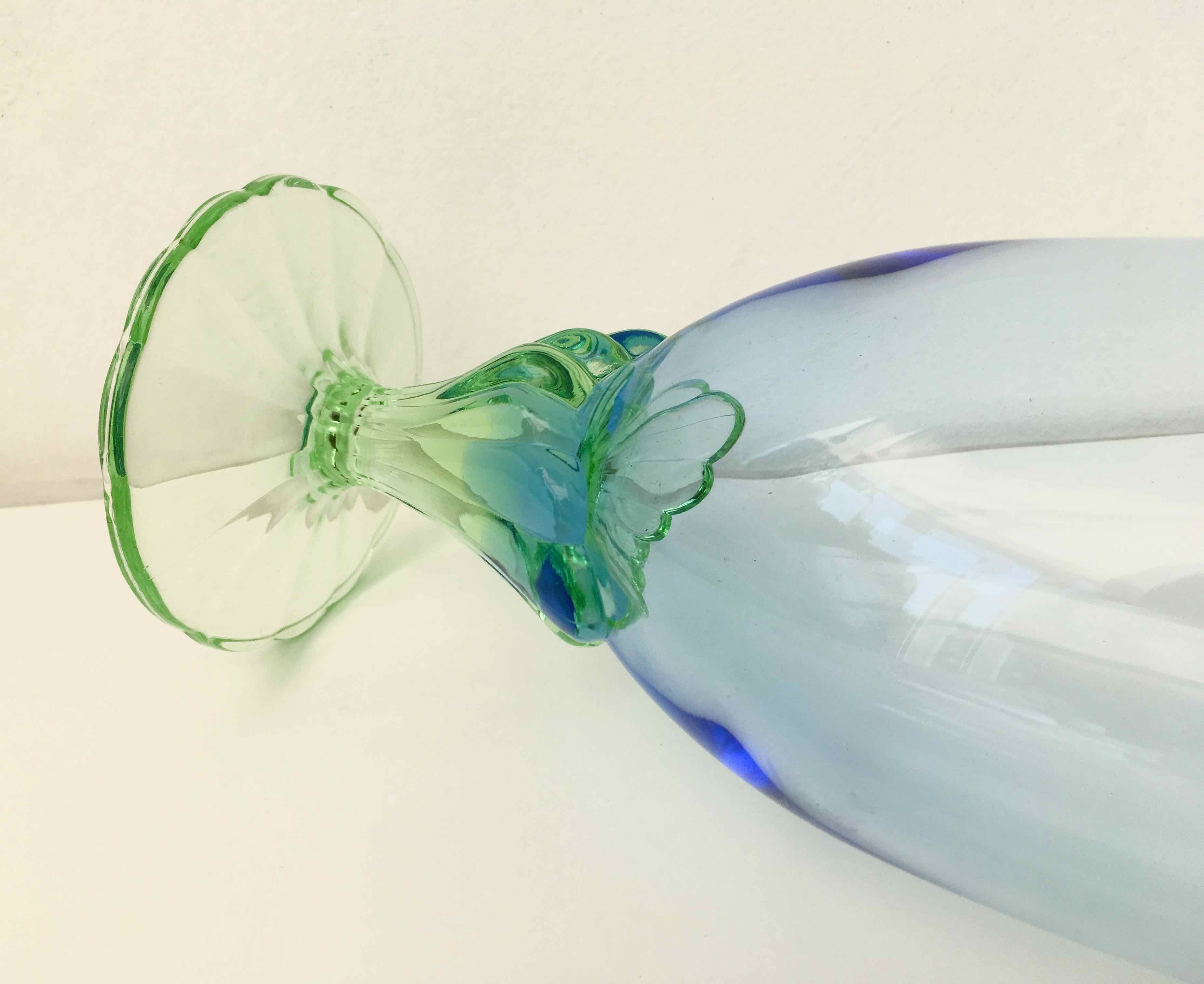 Blue green blown glass vase