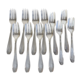 Service serving 12 small Art Deco forks made of silver metal Silver Apollo