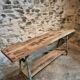 Industrial kitchen island / console table with a cast iron base – France, mid-20th century
