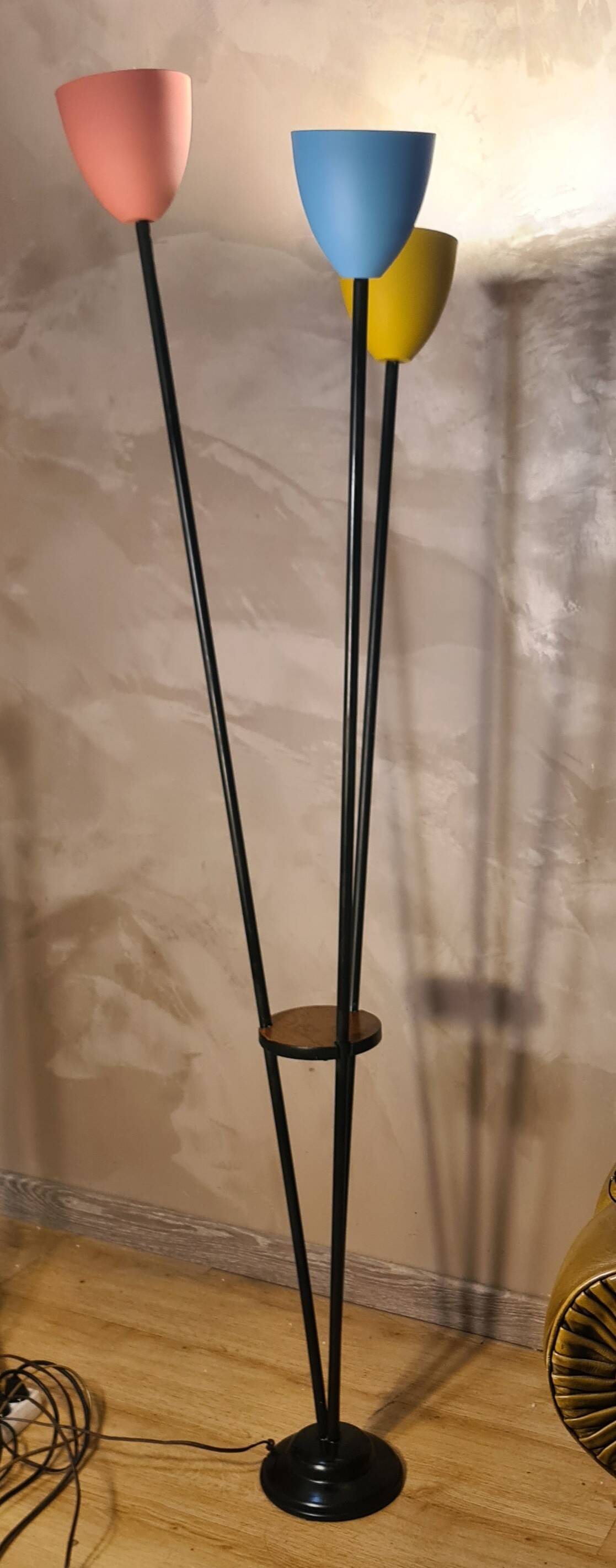Mid century floor lamp 1950 to 70 sheet metal lampshade steel tricolor paint lidokov boscovice