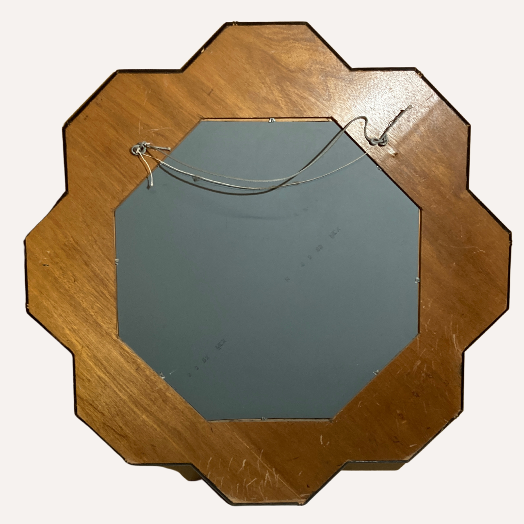 Large ( 93 cm ) octagonal palm beach bamboo rattan wicker mirror, 1960s