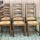 6 chaises à manger bois massif foncé paillées des années 70