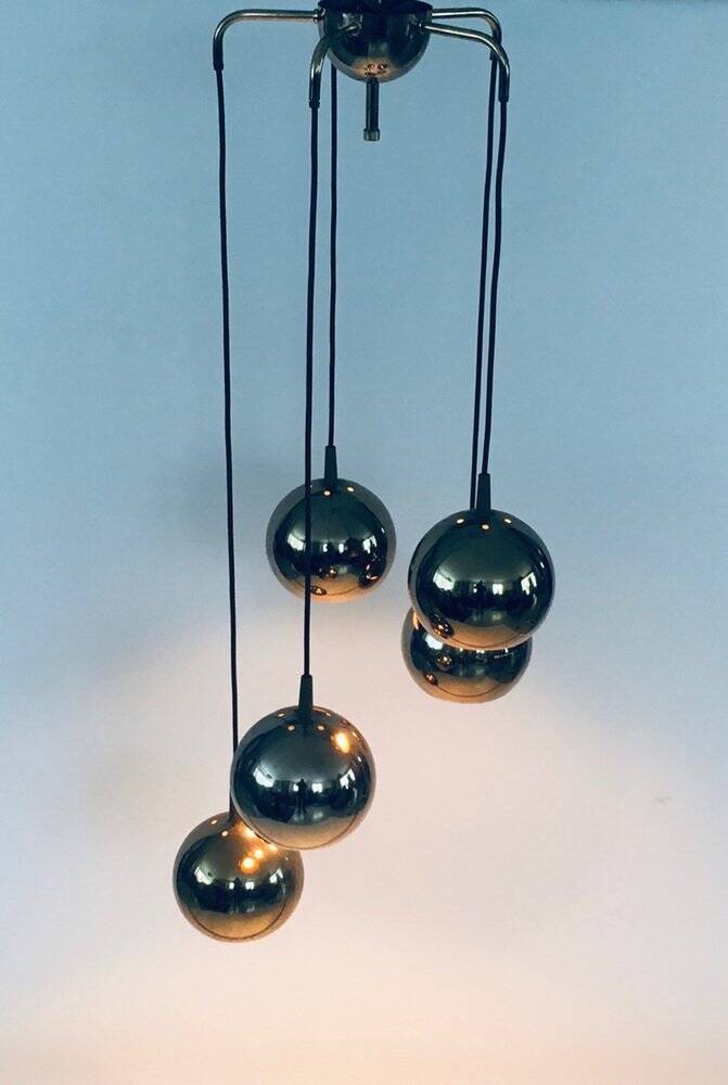 Golden Cascade 5-Ball Ceiling Lamp, Italy, 1980s