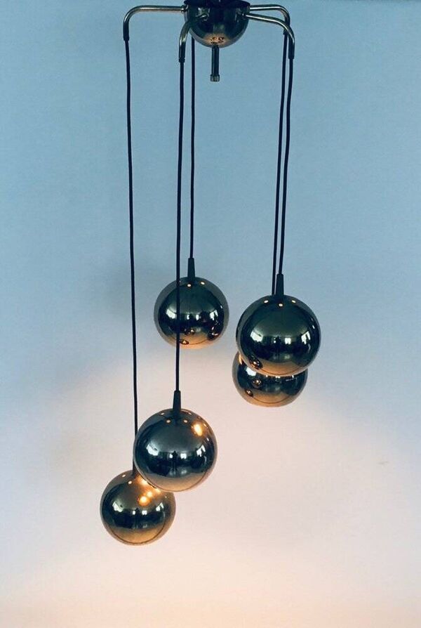 Golden Cascade 5-Ball Ceiling Lamp, Italy, 1980s