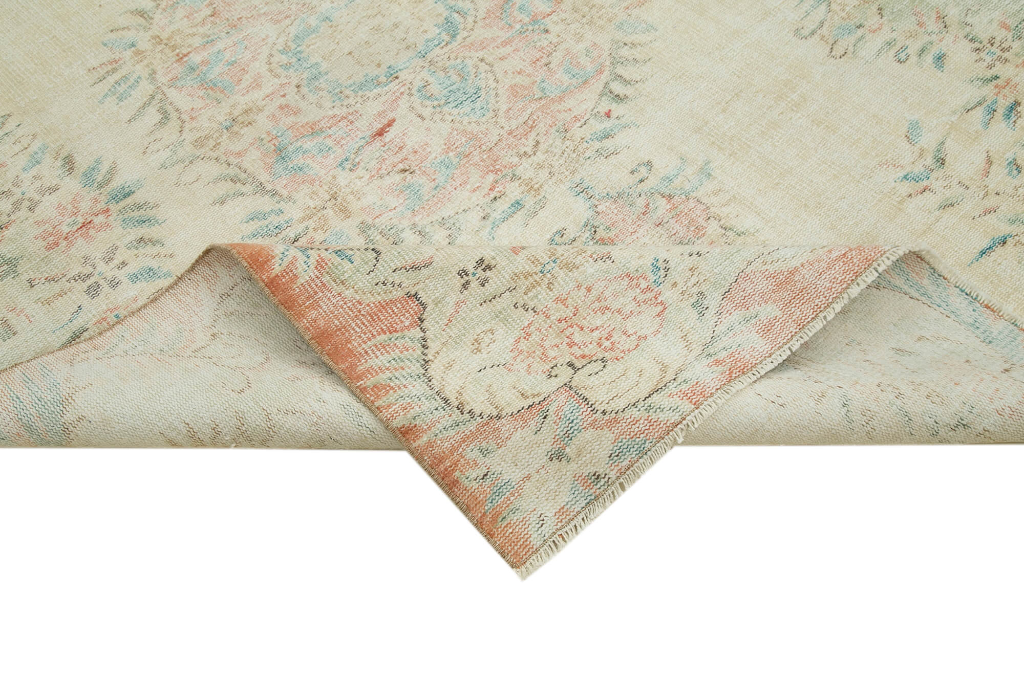 Handmade rustic oriental beige rug 173 cm x 258 cm