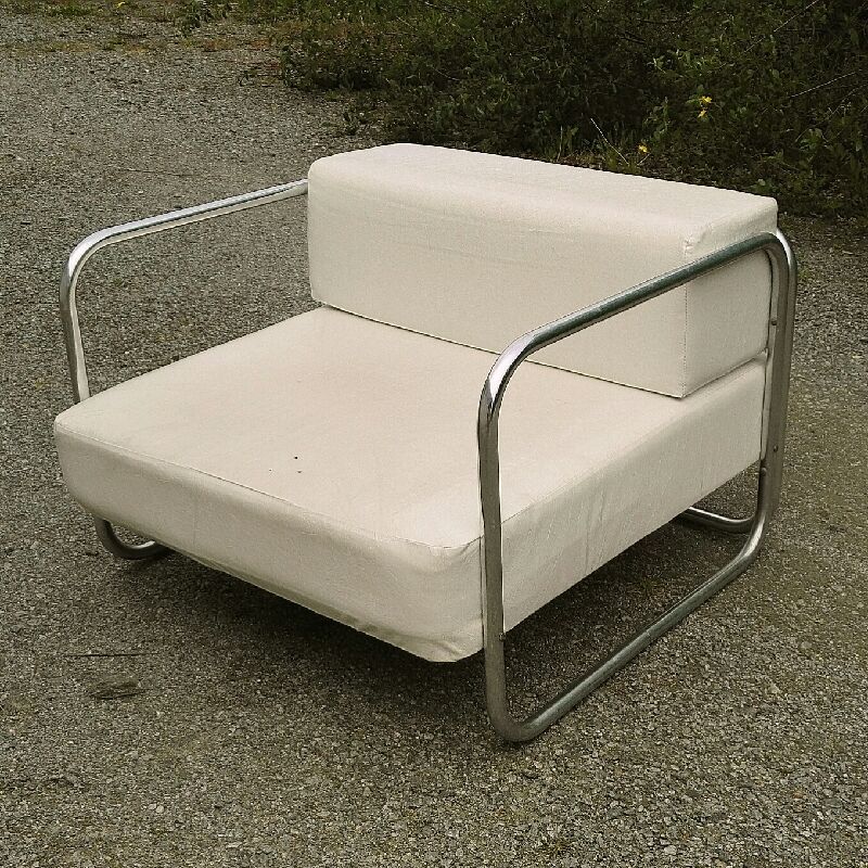 Chrome-designed chair and faux white leather 1970