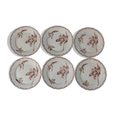 6 Dessert plates in Terre de Fer Lunéville (Tulips?)