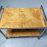 Vintage rolling side table in elm burl and chrome, 1970s