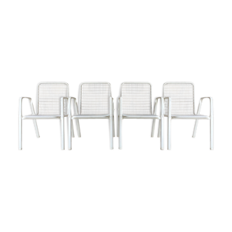 Ensemble de 4 fauteuils de jardin grillagés blanc EMU - 1960