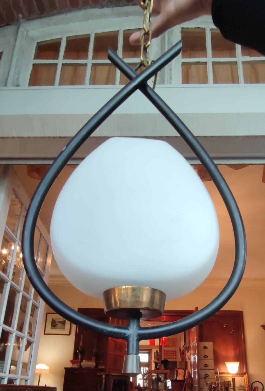 Old Arlus Pendant Lamp/Opaline Metal/1950s/Design Lighting