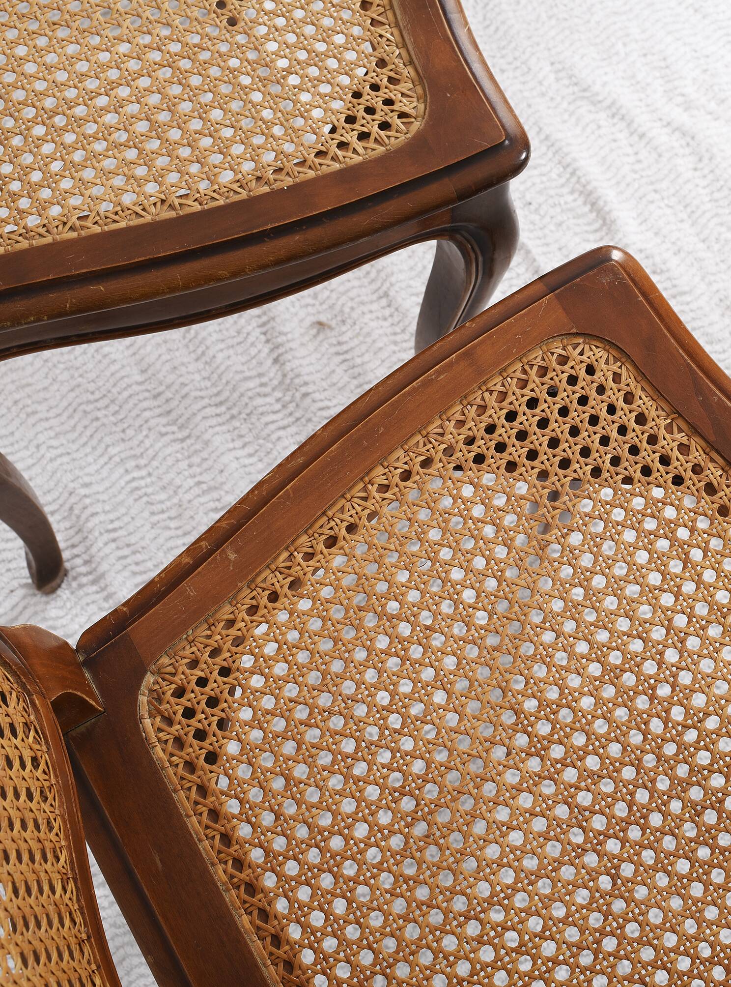 Series of 5 cane chairs, backs and seats, Louis XV style