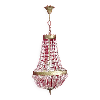 Lustre empire français en laiton avec panier en cristal montgolfier 4446