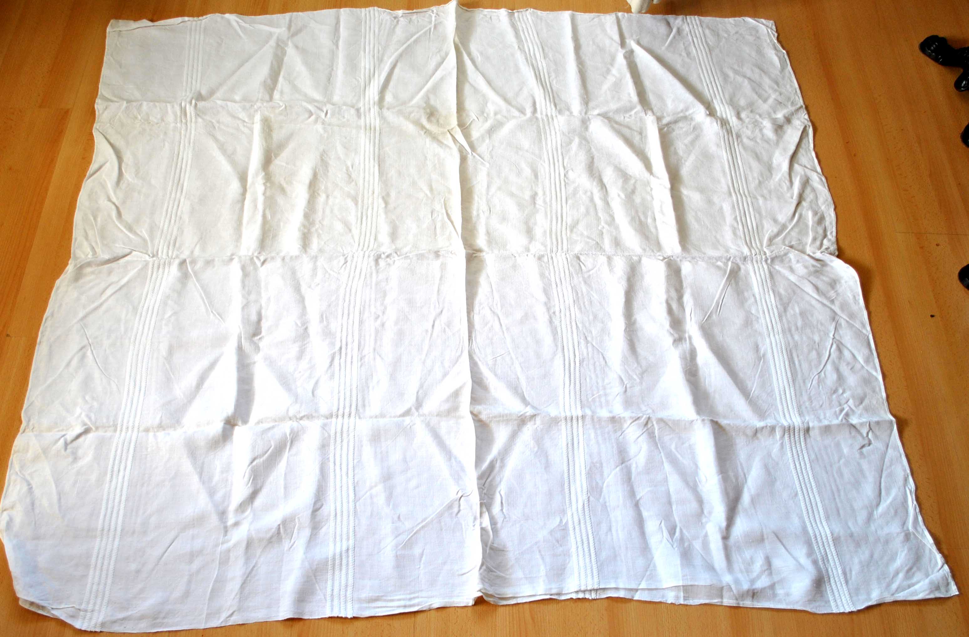 Vintage white woven linen tablecloth