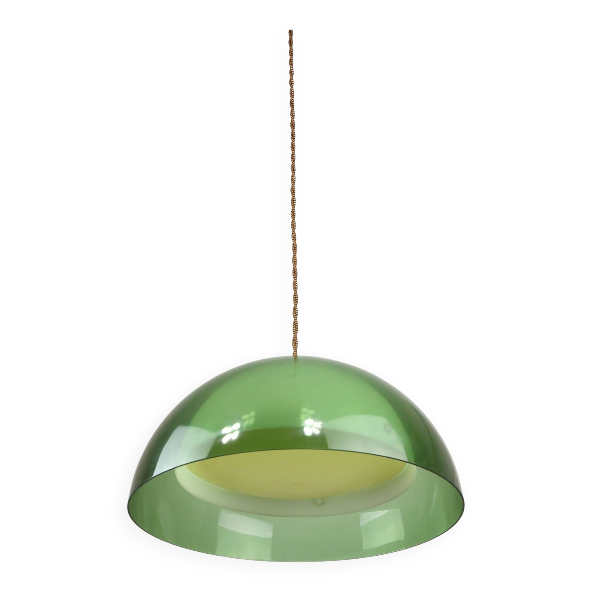 Italian space-age plexiglass green pendant lamp, 70s
