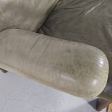 Modulable sofa an armchair in leather and wood