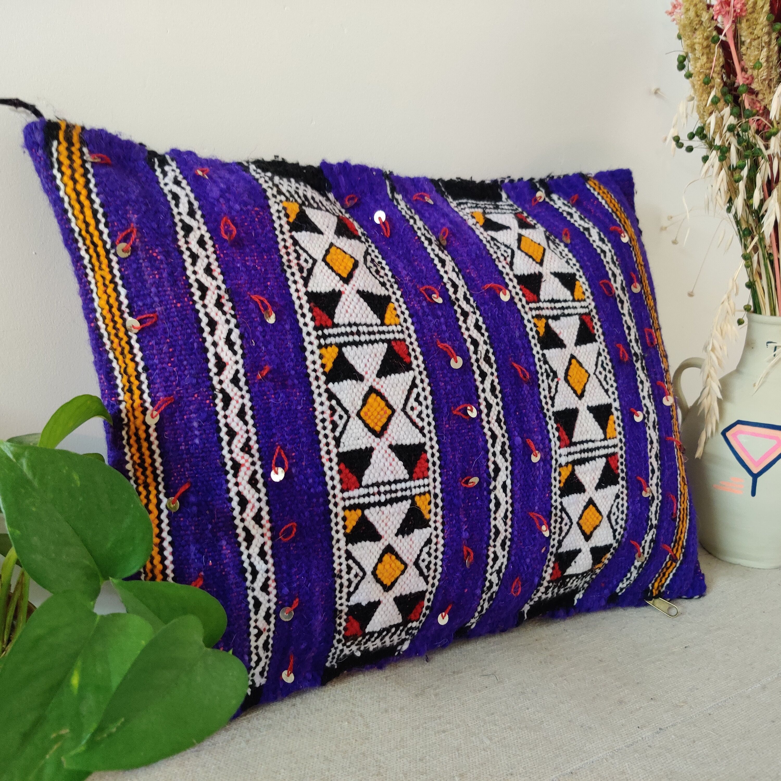 Purple moroccan kilim cushion 55x45cm