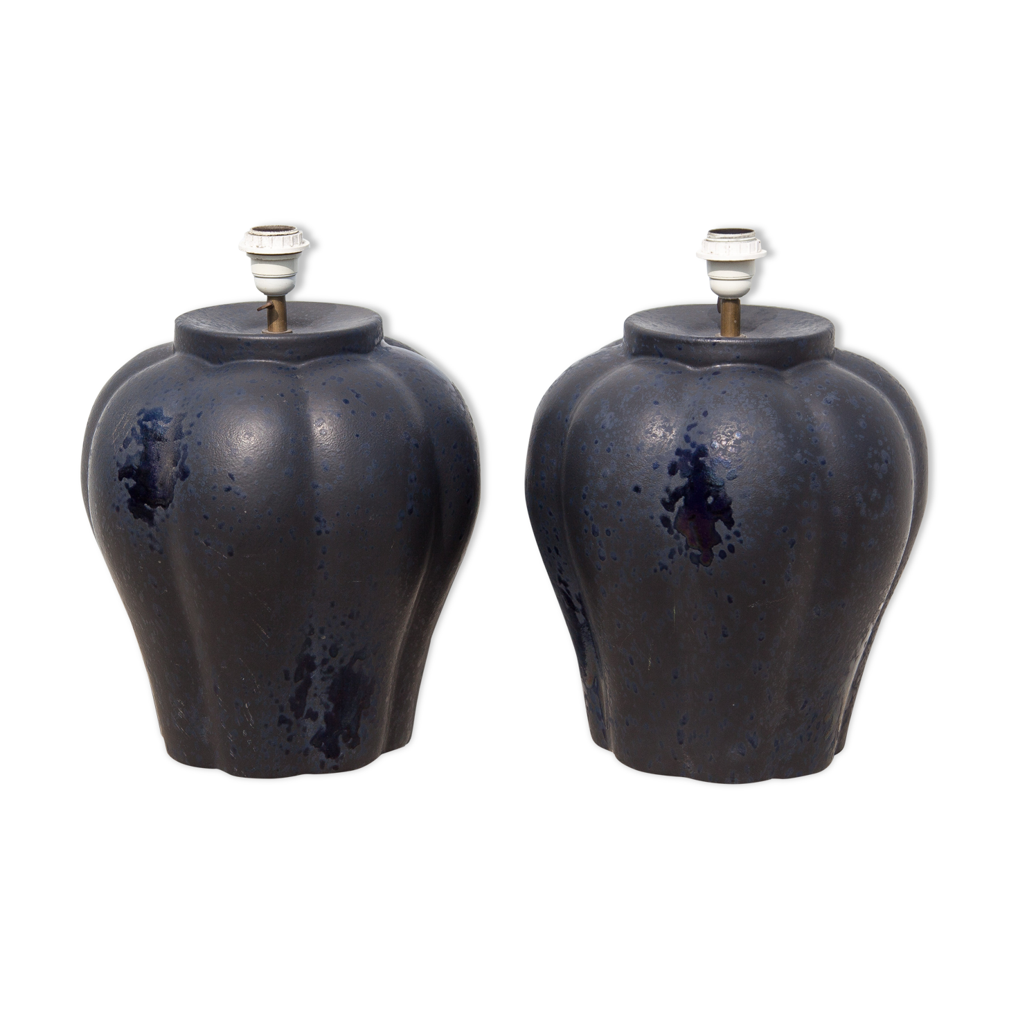 Pair of midnight blue ceramic lamps