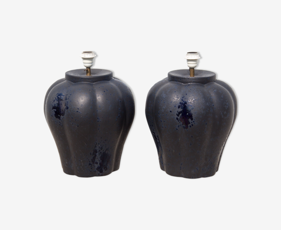 Pair of midnight blue ceramic lamps