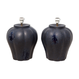 Pair of midnight blue ceramic lamps