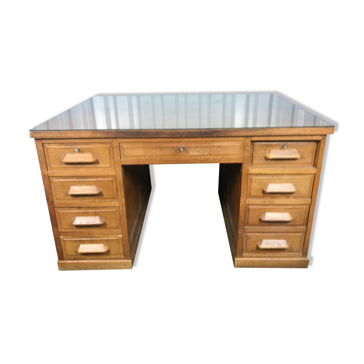 1950 solid oak double-coffered desk