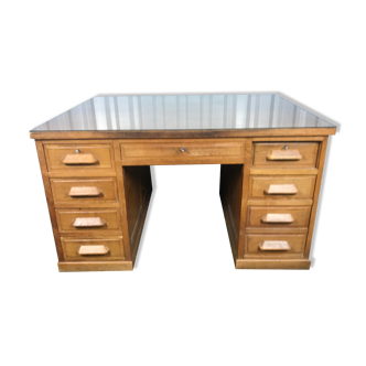 1950 solid oak double-coffered desk