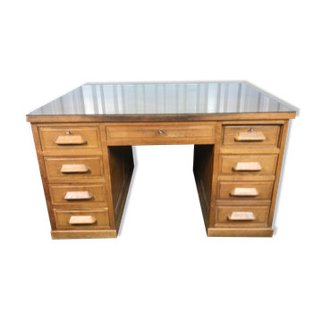 Bureau double à caissons en chêne massif 1950