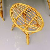 Vintage Louis Sognot rattan desk and stool