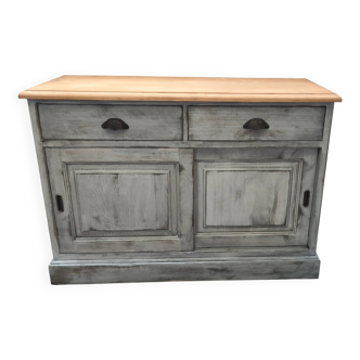 Gray patina furniture with two sliding doors and two drawers