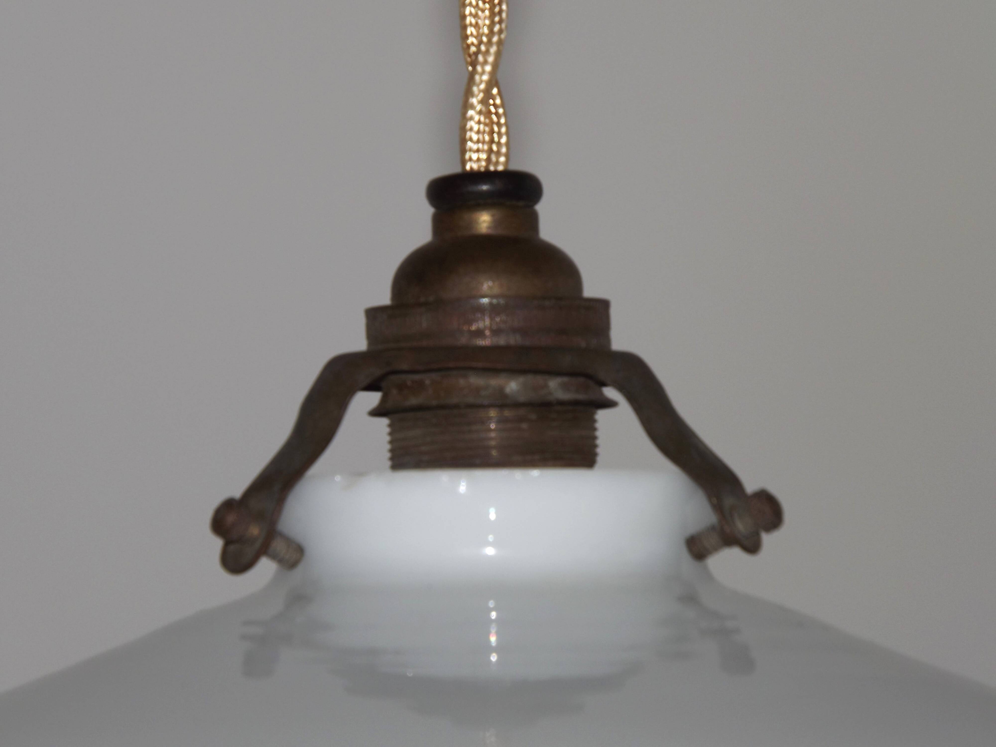 Vintage French Art Deco White Opaline Glass Pendant Light with Frilled Edge 5563