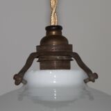 Vintage French Art Deco White Opaline Glass Pendant Light with Frilled Edge 5563