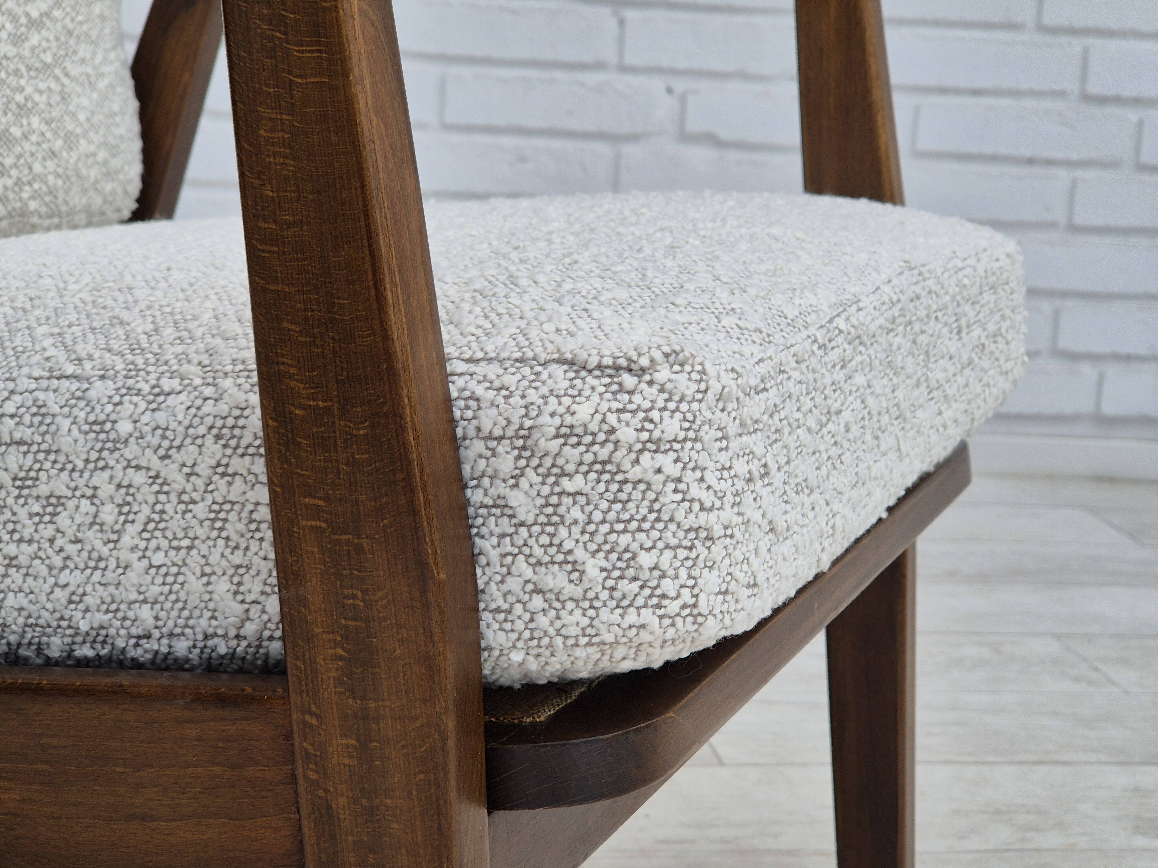 1960s, Danish armchair, refurbished, quality white/grey furniture fabric.