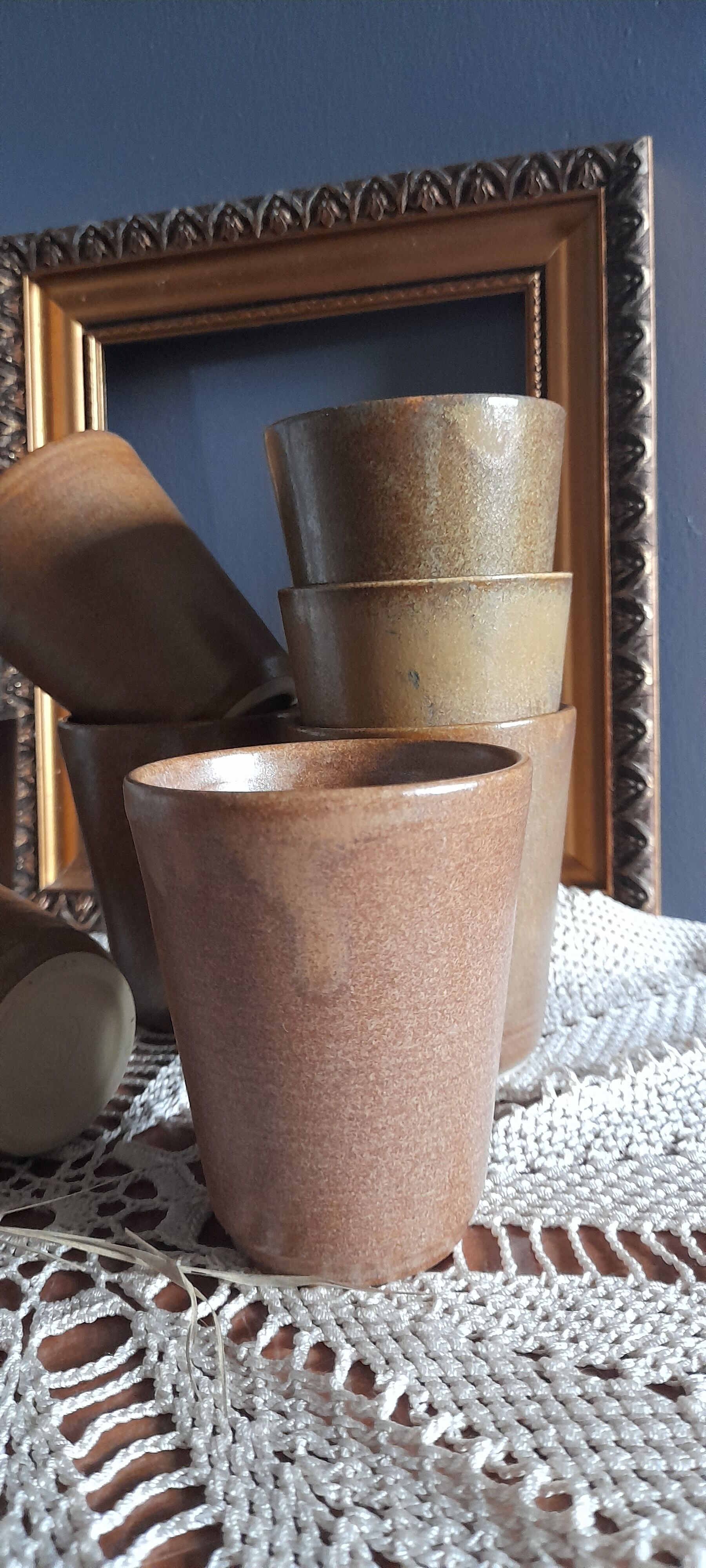 8 cups in Digoin stoneware 1970