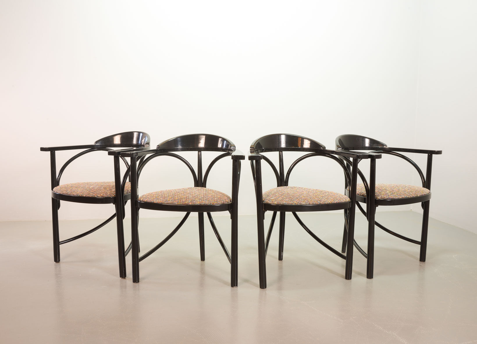 4 Wooden Black Lacquered Thonet Triangle Dining Chairs Model 87, 1980s