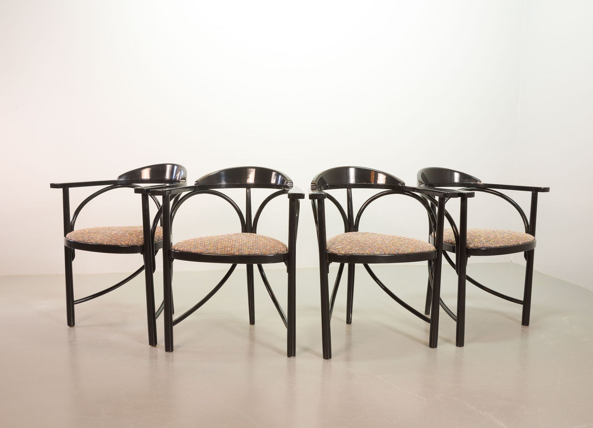 4 Wooden Black Lacquered Thonet Triangle Dining Chairs Model 87, 1980s