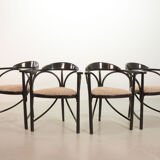 4 Wooden Black Lacquered Thonet Triangle Dining Chairs Model 87, 1980s